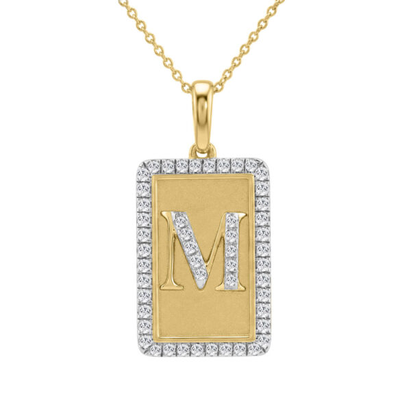 10K Yellow Gold letter 'M' Fashion Pendant With Chain - 0.20 CT Round Diamond Ladies Jewelry Gift