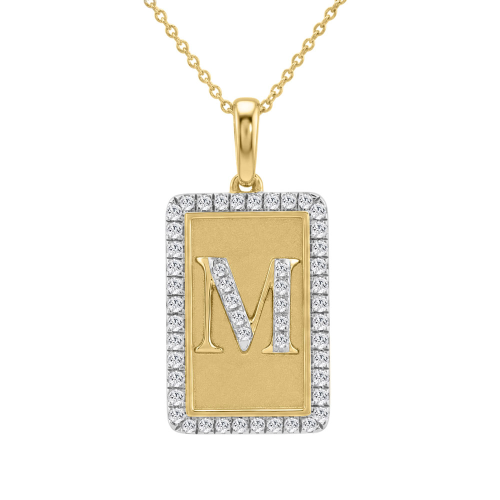 10K Yellow Gold letter 'M' Fashion Pendant With Chain - 0.20 CT Round Diamond Ladies Jewelry Gift - Image 1