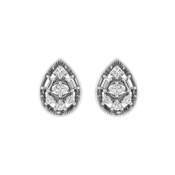 LADIES EARRINGS 0.20CT ROUND/BAGUETTE DIAMOND 10K WHITE GOLD