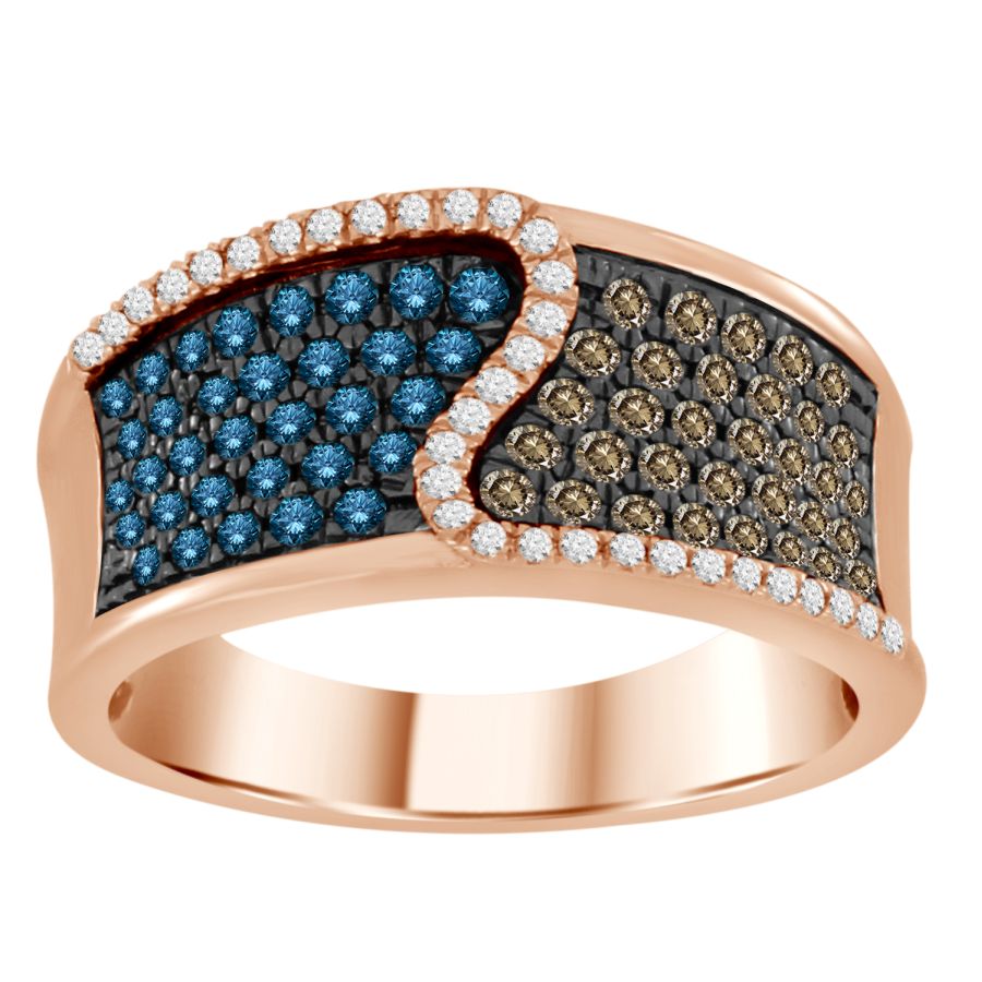 LADIES BAND 0.75CT ROUND/BLUE SAPPHIRE/DARK BROWN DIAMOND 14K ROSE GOLD - Image 1