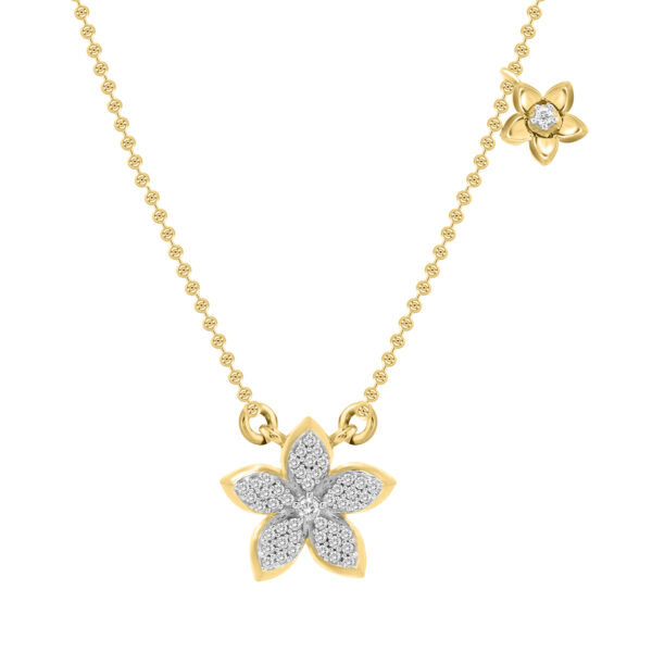 Ladies Flower Pendant 0.15Ct Round Diamond 10K Yellow Gold � Elegant Floral Pendant Jewelry Gift For Women