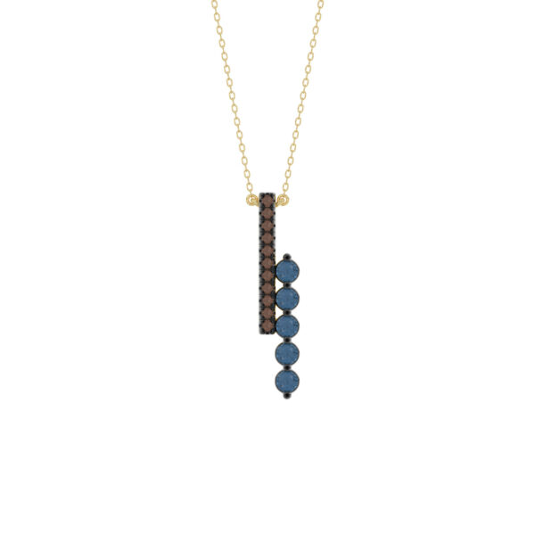 LADIES PENDANT 0.25CT ROUND/ROUND BLUE/DARK BROWN DIAMOND 14K YELLOW GOLD