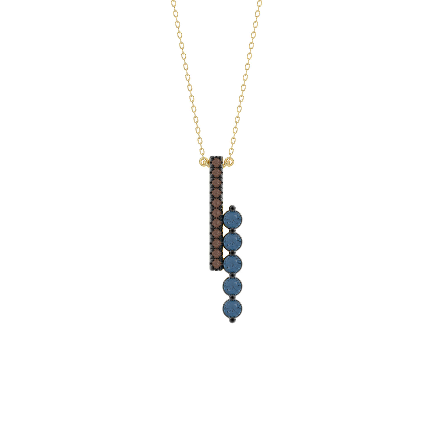 LADIES PENDANT 0.25CT ROUND/ROUND BLUE/DARK BROWN DIAMOND 14K YELLOW GOLD - Image 1