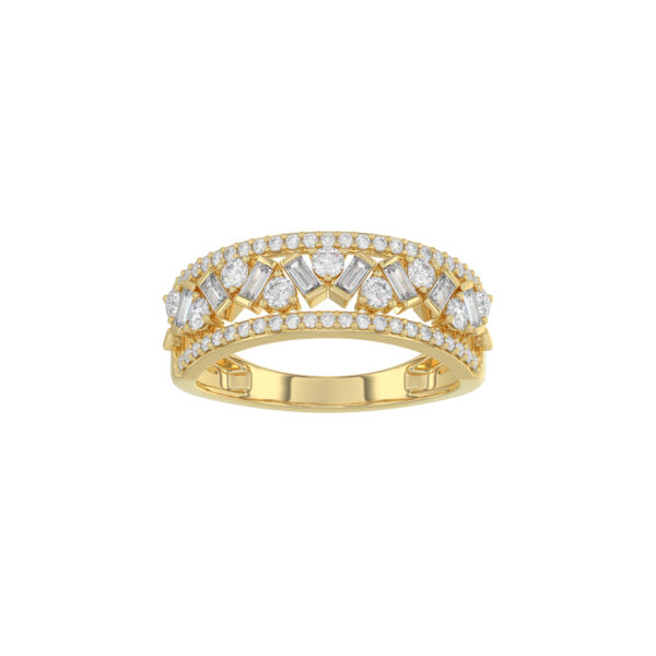 LADIES RING 0.75CT ROUND/BAGUETTE DIAMOND 14K YELLOW GOLD