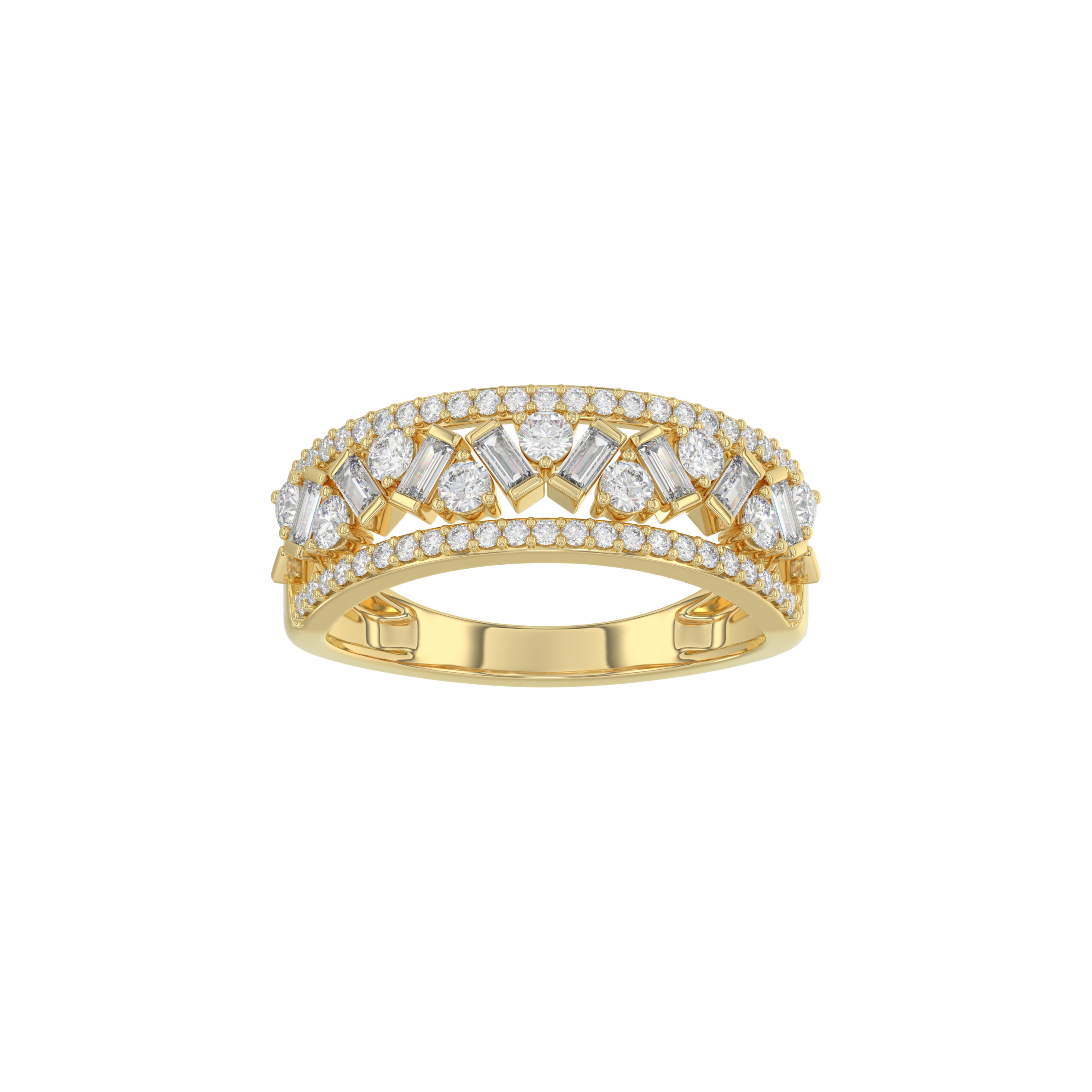 LADIES RING 0.75CT ROUND/BAGUETTE DIAMOND 14K YELLOW GOLD - Image 1