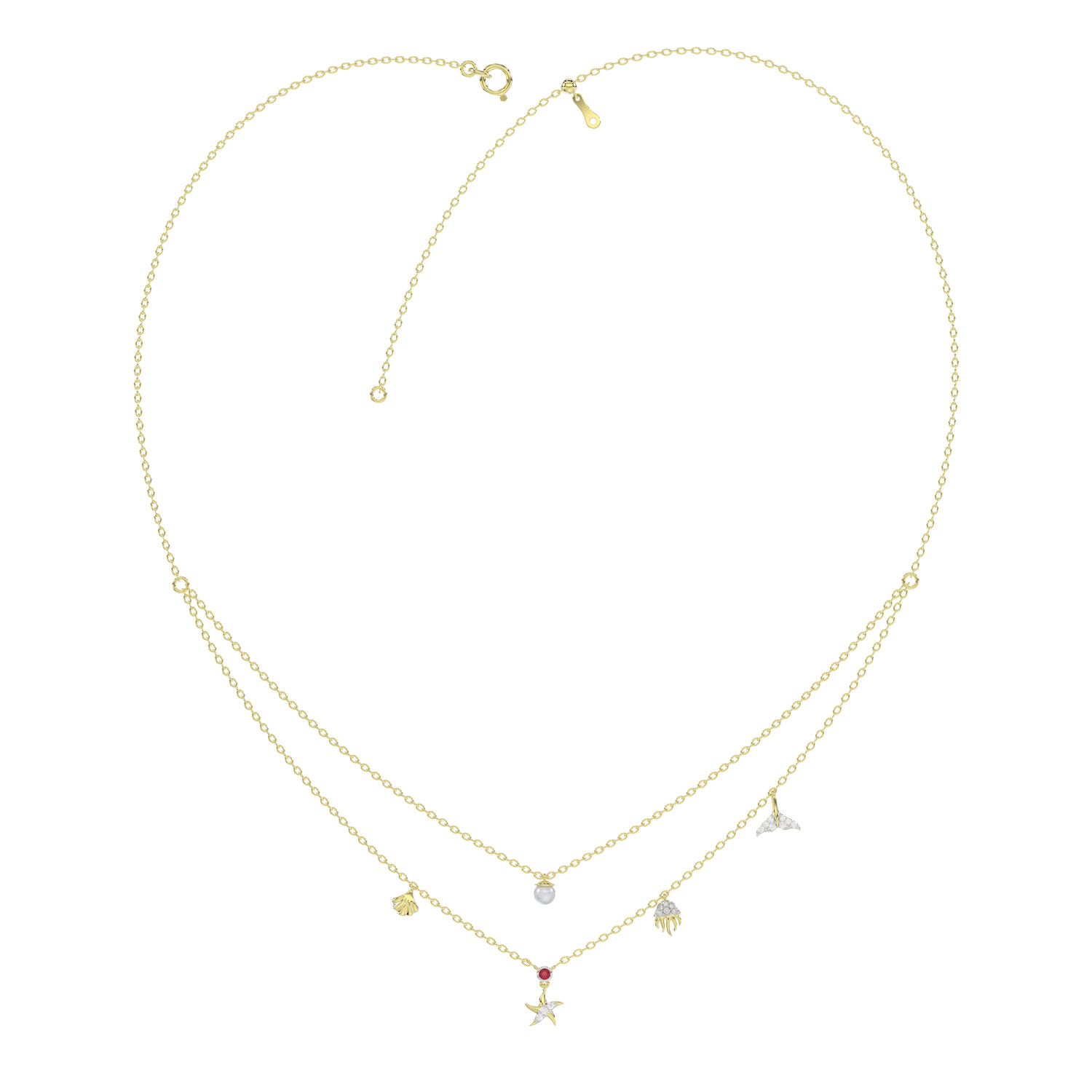LADIES NECKLACE 0.16CT ROUND/PEARL DIAMOND 14K YELLOW GOLD - Image 1