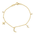 Women�S Yellow Gold Bracelet � 0.20Ct Round Diamonds, Stars & Moon Design