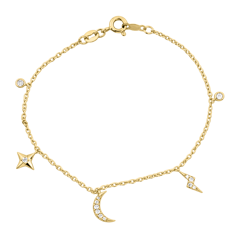 Women�S Yellow Gold Bracelet � 0.20Ct Round Diamonds, Stars & Moon Design - Image 1