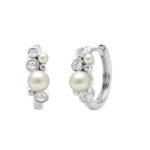 Elegant Ladies Hoop Earrings � 0.20Ct Round Diamonds With Pearl Cluster, 14K White Gold - Image 3