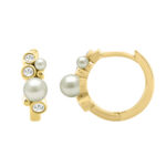 Elegant Ladies Hoop Earrings � 0.20Ct Round Diamonds With Pearl Cluster, 14K Yellow  Gold - Image 2