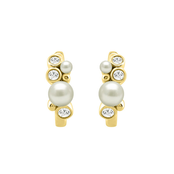 Elegant Ladies Hoop Earrings � 0.20Ct Round Diamonds With Pearl Cluster, 14K Yellow  Gold
