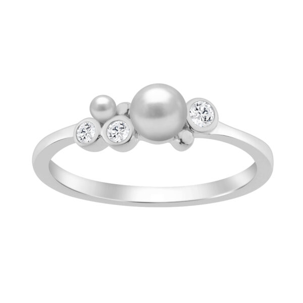 0.10 Ct Round Diamond And Pearl Fashion Ring � 14K White Gold For Women