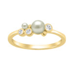 0.10 Ct Round Diamond And Pearl Fashion Ring � 14K Yellow Gold For Women