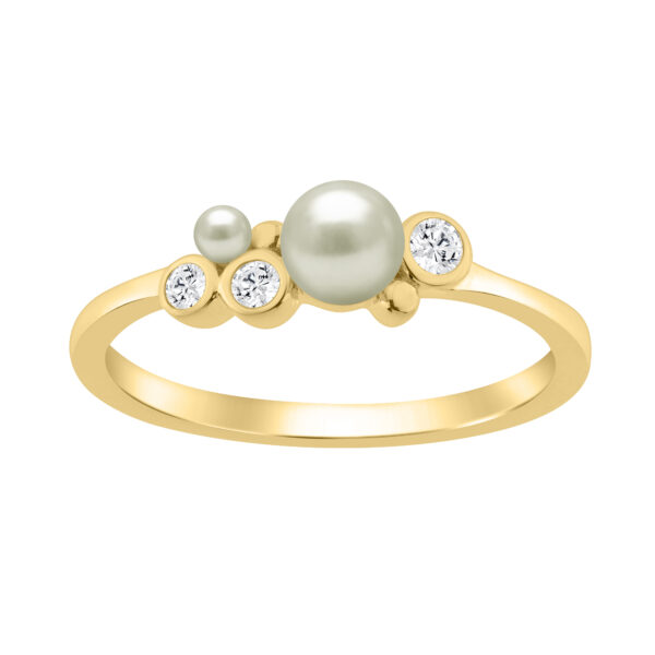 0.10 Ct Round Diamond And Pearl Fashion Ring � 14K Yellow Gold For Women