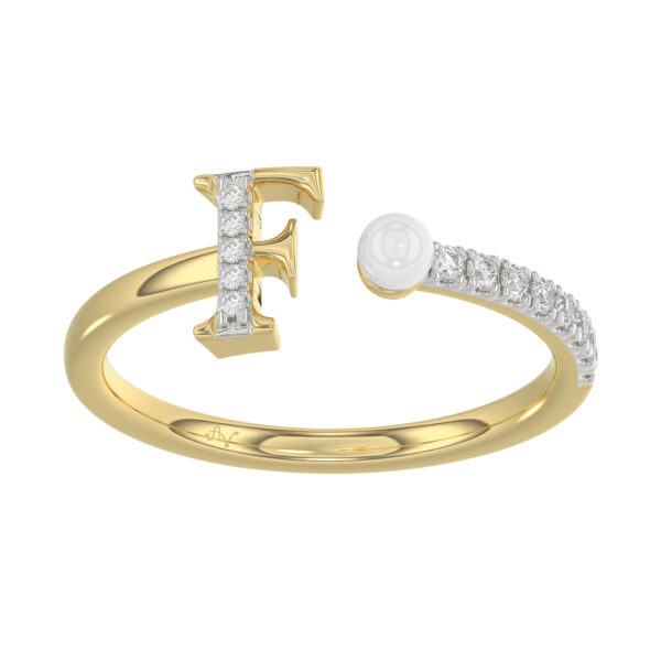 Women�S 10K Yellow Gold Letter �F� Diamond & Pearl Ring 0.10Ct Round Diamond Fine Jewelry