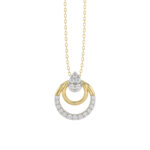 Beautiful 10K Yellow Gold Ladies Pendant With Double Circle Design And Sparkling 0.13 Ct Round Diamonds. Includes Chain.