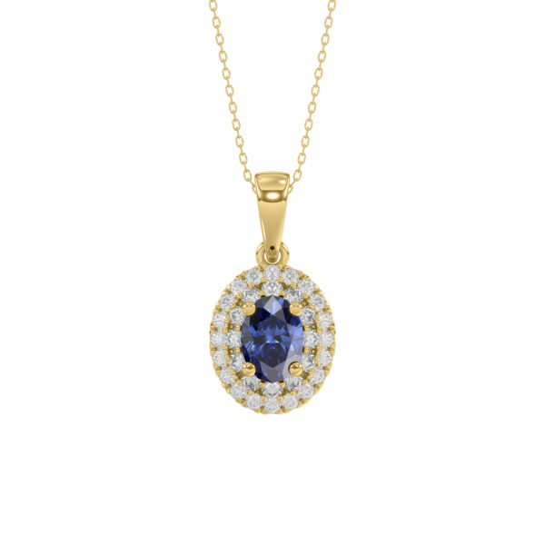 Elegant 14K Yellow Gold Ladies Pendant Featuring Oval Sapphire And Round Diamond Accents 1.16Ct Includes Chain For A Complete Luxury Look.
