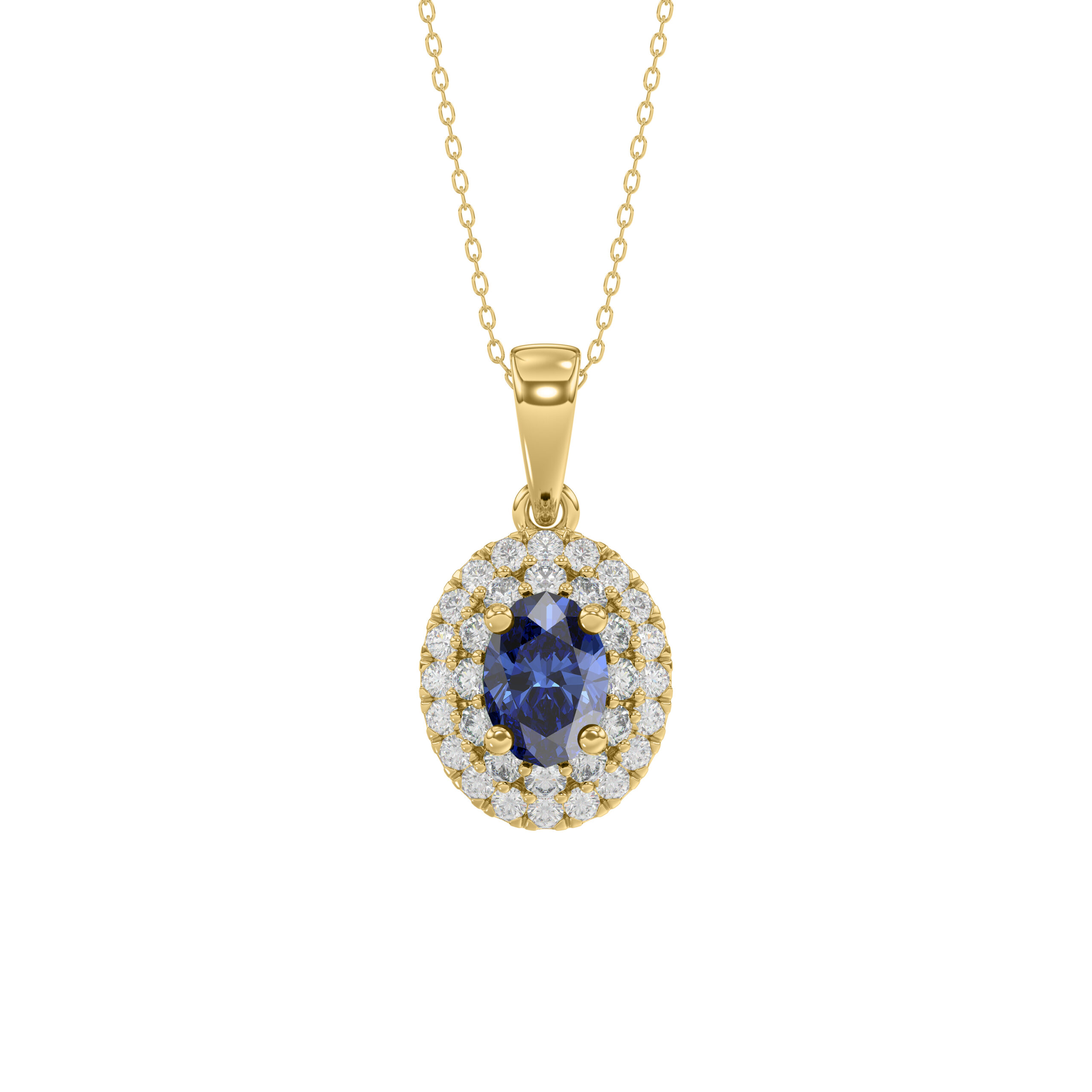 Elegant 14K Yellow Gold Ladies Pendant Featuring Oval Sapphire And Round Diamond Accents 1.16Ct Includes Chain For A Complete Luxury Look. - Image 1