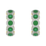 14K Yellow Gold 3.62Ct Emerald And Round Diamond Hoop Earrings For Women. A Refined Luxury Jewelry Design Perfect For Gifting Or Special Events.