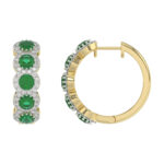 14K Yellow Gold 3.62Ct Emerald And Round Diamond Hoop Earrings For Women. A Refined Luxury Jewelry Design Perfect For Gifting Or Special Events. - Image 2