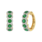 14K Yellow Gold 3.62Ct Emerald And Round Diamond Hoop Earrings For Women. A Refined Luxury Jewelry Design Perfect For Gifting Or Special Events. - Image 3