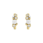 Luxury 10K Yellow Gold Pearl And Diamond Earrings Featuring 0.20 Ct Round Diamonds. A Classic And Elegant Ladies Jewelry Design