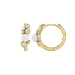 Luxury 10K Yellow Gold Pearl And Diamond Earrings Featuring 0.20 Ct Round Diamonds. A Classic And Elegant Ladies Jewelry Design - Image 2