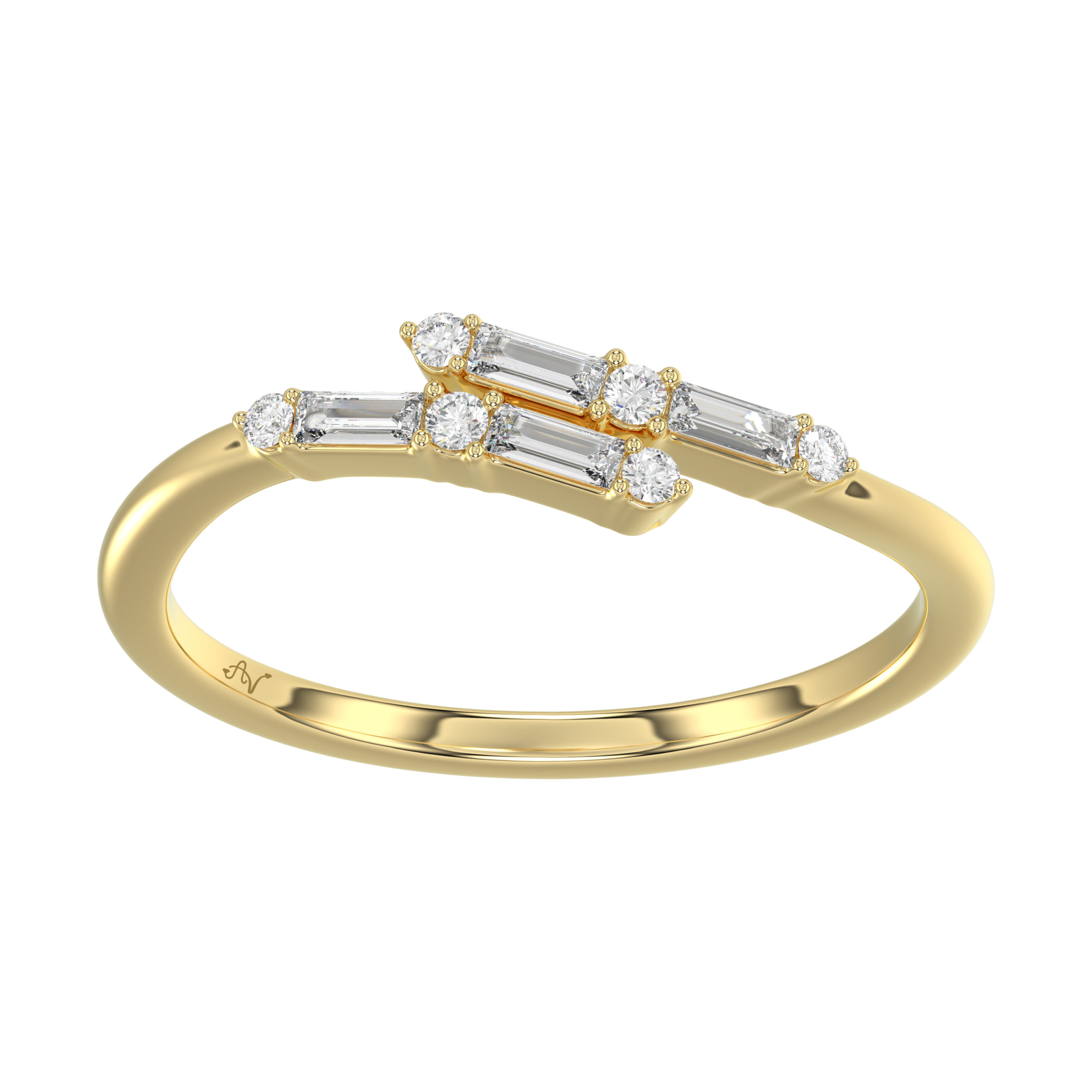 Ladies 10K Yellow Gold Diamond Fashion Ring 0.15 Ct Round & Baguette Diamond Jewelry - Image 1