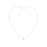 Stylish 10K Yellow Gold Ladies “P” Letter Necklace Featuring Round Ruby Diamonds And Pearl Accents. A Delicate And Personalized Fine Jewelry