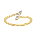 10K Yellow Gold 0.10Ct Diamond Ring Featuring Round And Baguette Accents. A Simple Yet Sophisticated Ladies Fine Jewelry