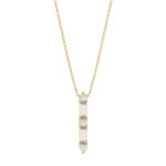 10K Yellow Gold 0.10Ct Diamond Pendant With Chain Featuring Round And Baguette Accents. A Simple Yet Sophisticated Ladies Fine Jewelry Piece.