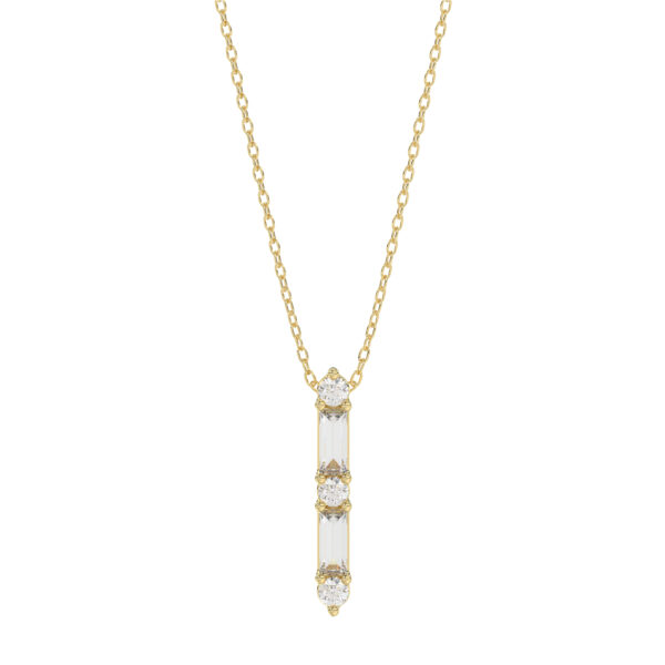 10K Yellow Gold 0.10Ct Diamond Pendant With Chain Featuring Round And Baguette Accents. A Simple Yet Sophisticated Ladies Fine Jewelry Piece.