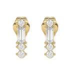 10K Yellow Gold 0.10Ct Diamond Earring Featuring Round And Baguette Accents. A Simple Yet Sophisticated Ladies Fine Jewelry