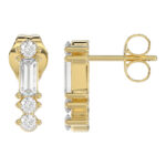 10K Yellow Gold 0.10Ct Diamond Earring Featuring Round And Baguette Accents. A Simple Yet Sophisticated Ladies Fine Jewelry - Image 2