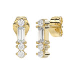 10K Yellow Gold 0.10Ct Diamond Earring Featuring Round And Baguette Accents. A Simple Yet Sophisticated Ladies Fine Jewelry - Image 3