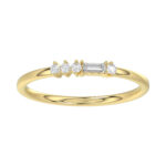 Ladies 10K Yellow Gold Diamond Fashion Ring 0.16 Ct Round & Baguette Diamond Jewelry
