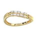 Ladies 10K Yellow Gold Diamond Fashion Ring 0.16 Ct Round & Baguette Diamond Jewelry