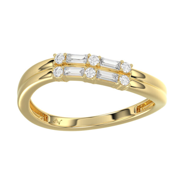 Ladies 10K Yellow Gold Diamond Fashion Ring 0.16 Ct Round & Baguette Diamond Jewelry