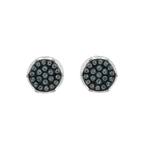 Elegant 0.16Ct Round & Blue Diamond Men’S Earring In Sterling Silver Cluster Design Statement Stud