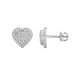 0.10 Ct Round Diamond Heart Stud Earrings For Women Yellow Gold Finish Halo Nugget Domed Design Jewelry Gift - Image 2