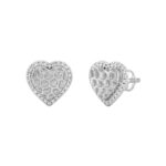 0.10 Ct Round Diamond Heart Stud Earrings For Women Yellow Gold Finish Halo Nugget Domed Design Jewelry Gift - Image 3