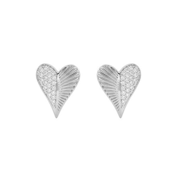 Sterling Silver Heart Shaped Diamond Stud Earrings For Women 0.13 Ct Round Cut Elegant Ladies Earrings