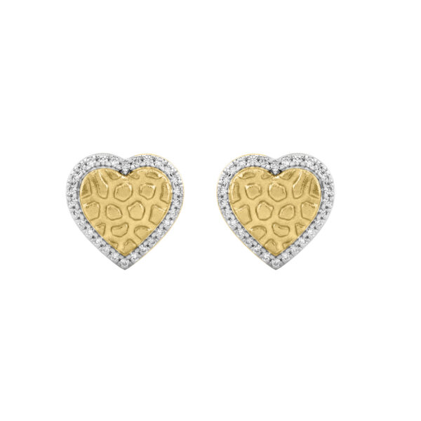 Sterling Silver Nugget Heart Stud Earrings With 0.10Ct Round Diamonds For Women