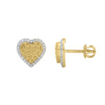 Sterling Silver Nugget Heart Stud Earrings With 0.10Ct Round Diamonds For Women - Image 2