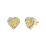 Sterling Silver Nugget Heart Stud Earrings With 0.10Ct Round Diamonds For Women - Image 3