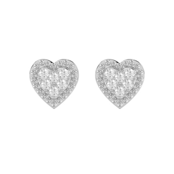 Sterling Silver Diamond Heart Stud Earrings 0.20Ct Round Cut Diamonds