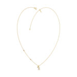 Stylish 10K Yellow Gold Ladies “R” Letter Necklace Featuring Round Ruby Diamonds And Pearl Accents. A Delicate And Personalized Fine Jewelry - Image 3