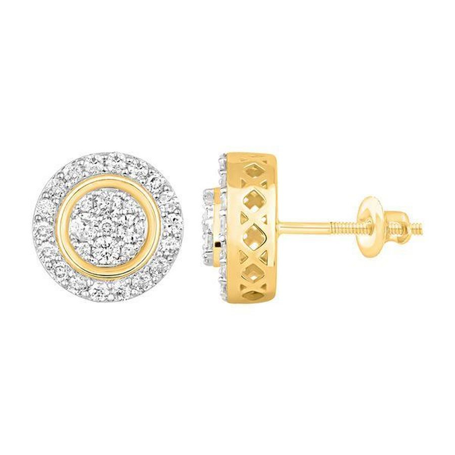LADIES STUD EARRINGS 0.75CT ROUND DIAMOND 10K YELLOW GOLD - Image 1