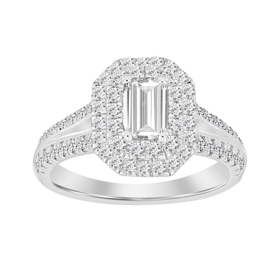 LADIES RING 1.50CT ROUND DIAMOND 14K WHITE GOLD (SI QUALITY) (CENTER STONE 0.75CT EMERALD DIAMOND) - Image 1