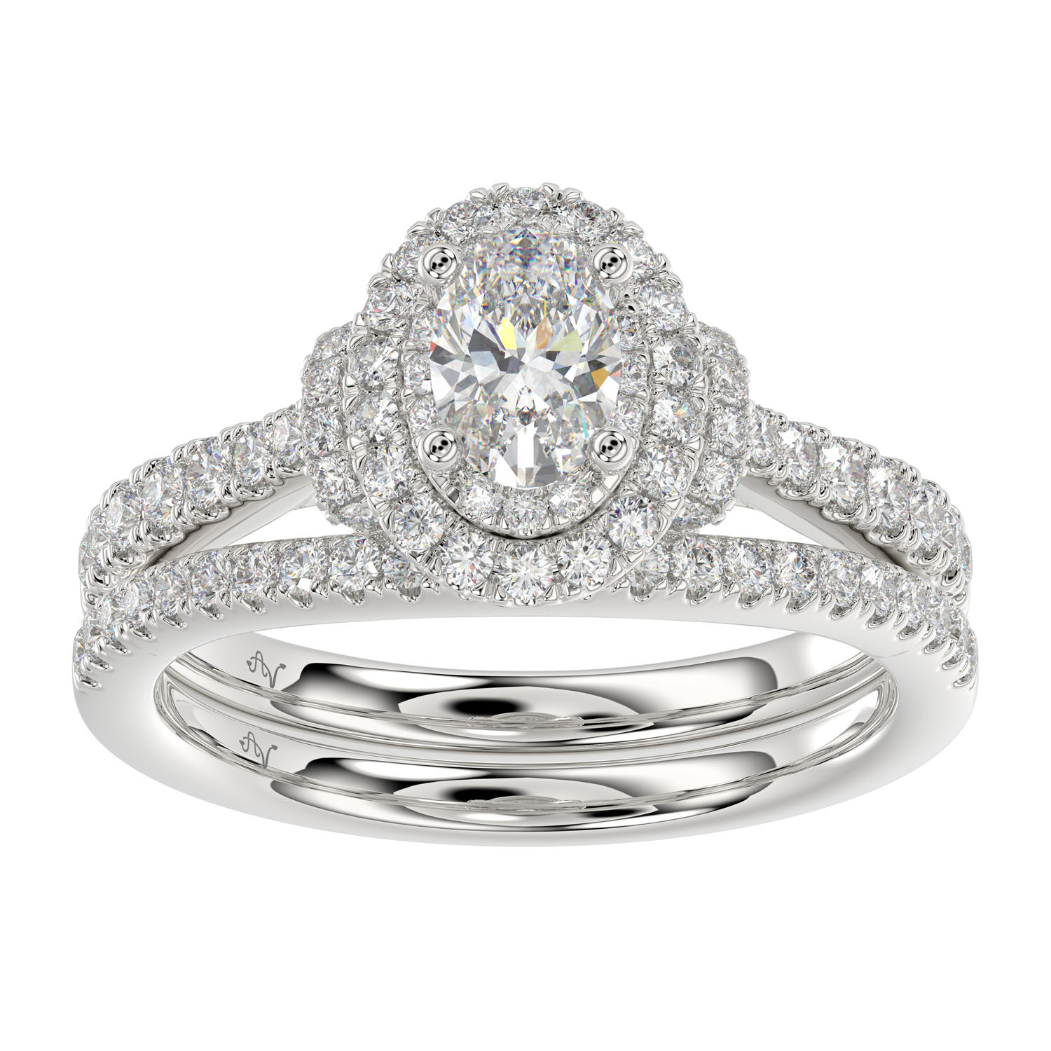 LADIES BRIDAL SET 1.20CT ROUND DIAMOND 14K WHITE GOLD (SI QUALITY) (CENTER STONE 0.50CT OVAL DIAMOND) - Image 1